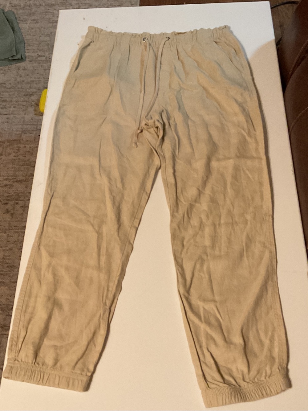 NWT ladies linen blend  Casual Elastic-Waist Joggers in Light Beige size large